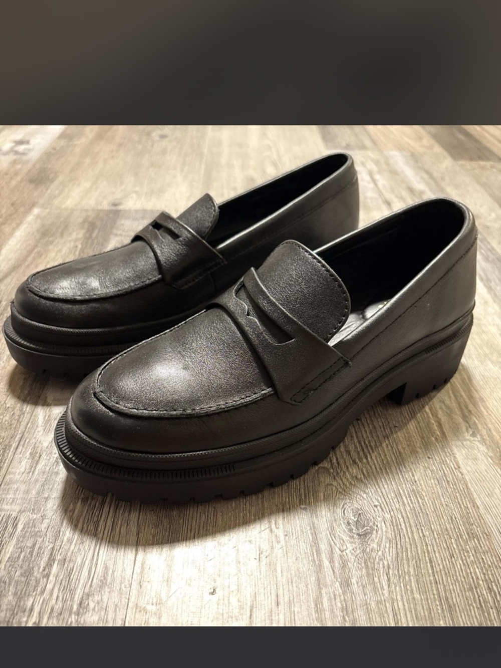 Women's Black Platform Penny Loafers - Sleek Slip-On Flats